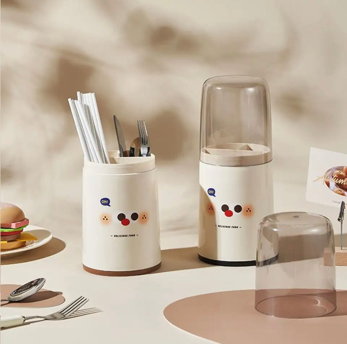 Plastic Round Cutlery Storage Organizer, Drainable Dustproof Cutlery Holder, Transparent Chopsticks Storage Box