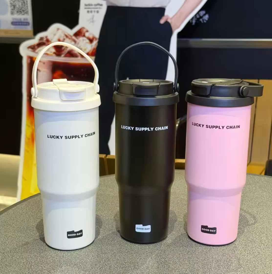 Fashion Large Capacity Insulated Cup, Car Handheld Water Thermos, Portable Stainless Steel Gym Water Bottle