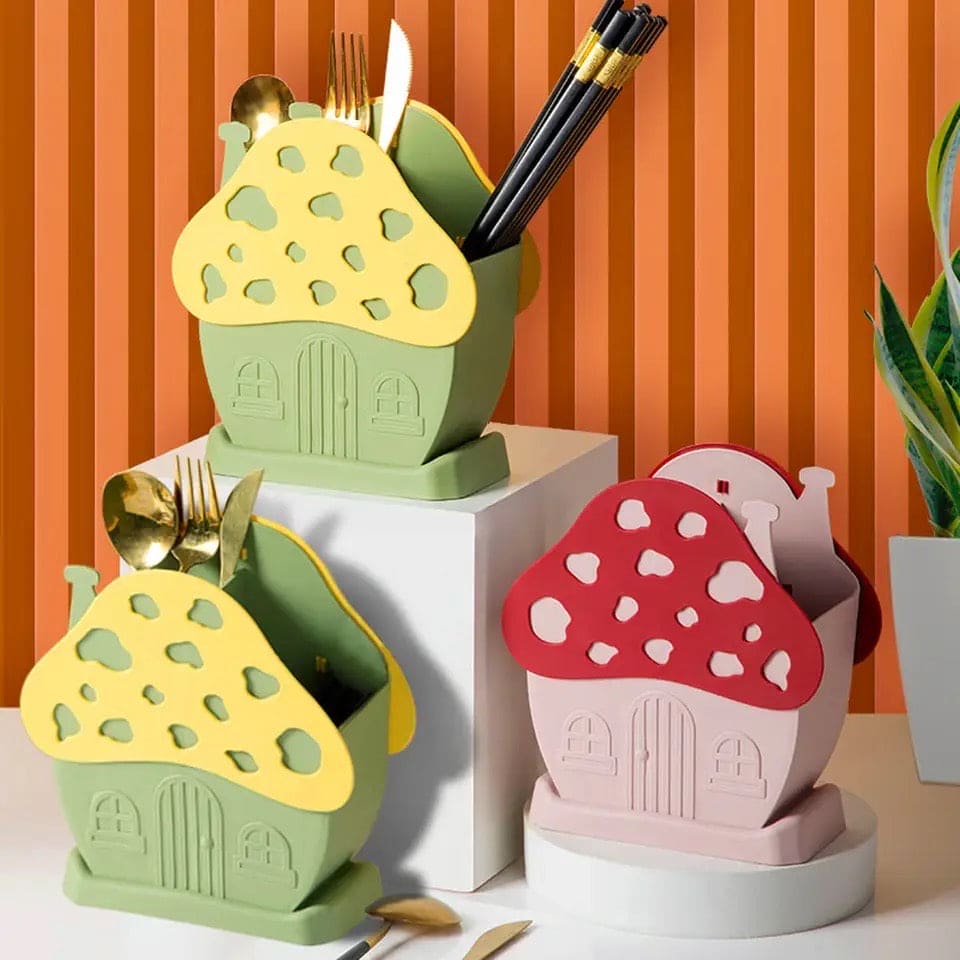 Mushroom Drying Cutlery Basket, Kitchen Tableware Storage Rack Cutlery Holder, Multifunctional Kitchen Sink Box, Hollow Drainer Spoon Fork Holder