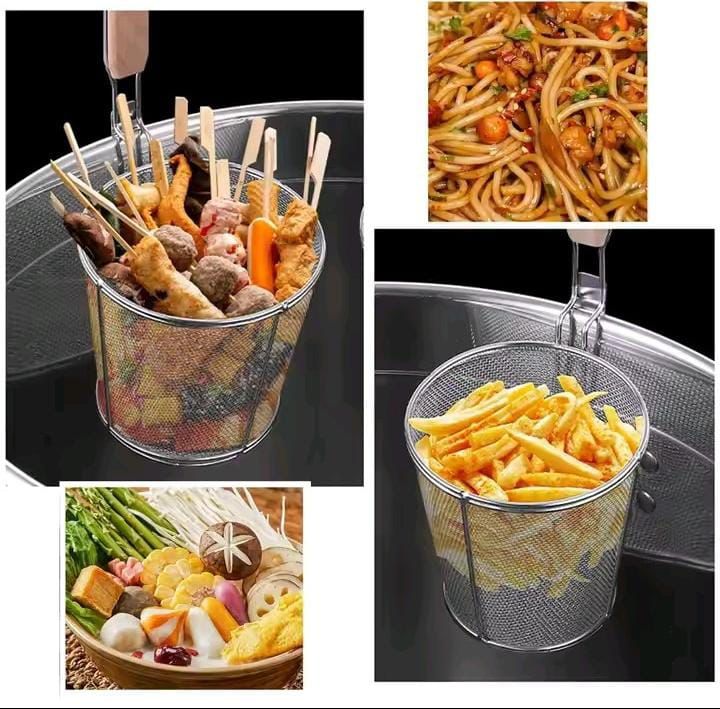 Stainless Steel Kitchen Strainer With Wooden Handle, Frying Food Colander With Long Handle, Potato Chef Colander Tool Frying, French Fries Basket, Kitchen Noodles Fried Strainer, Wire Fine Mesh Oil Strainer