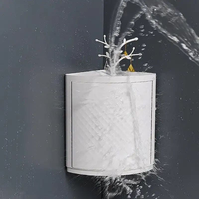 Multifunctional Revolving Triangle Shelf, Wall Suction Type Dust-Proof Organizer, Kitchen Bathroom Cosmetics Storage Box,  360° Triangle Rotating Theme Corner Cabinet, Waterproof Corner Shelf with Door, Bathroom Kitchen Stuff Storage Rack