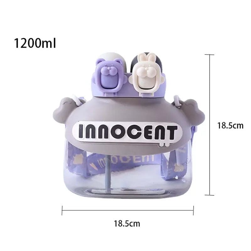 Cute Innocent Water Bottle, Cute and Fun Plastic Fashion Student Straw Water Cup, Double Drink Beverage Bottle, Water Bottle With Straw, Summer Outdoor Travel Drinking Tumbler, 1200ml Triton Plastic Bottle for Fitness and Outdoor Workout