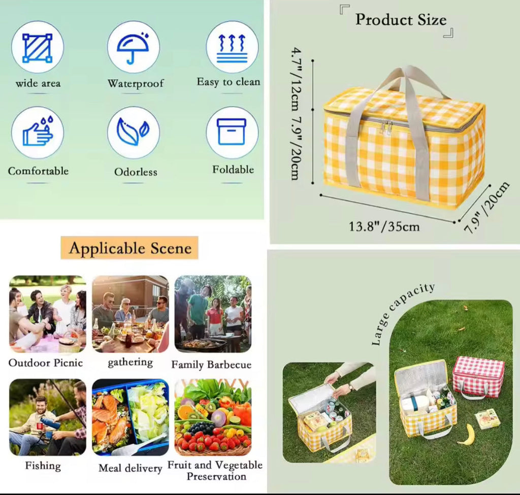 Camping Storage Lunch Bag, Large Capacity Portable Ice Pack Bag, Cold Protection Insulated Lunch Bag, Waterproof Travel Lunch Bag