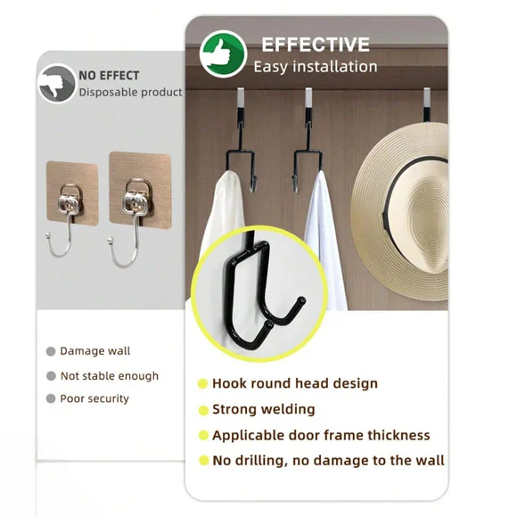 Set Of 3 Double Door Hook Hanger, Over The Door Hook, Soft Rubber Heavy Duty Hooks