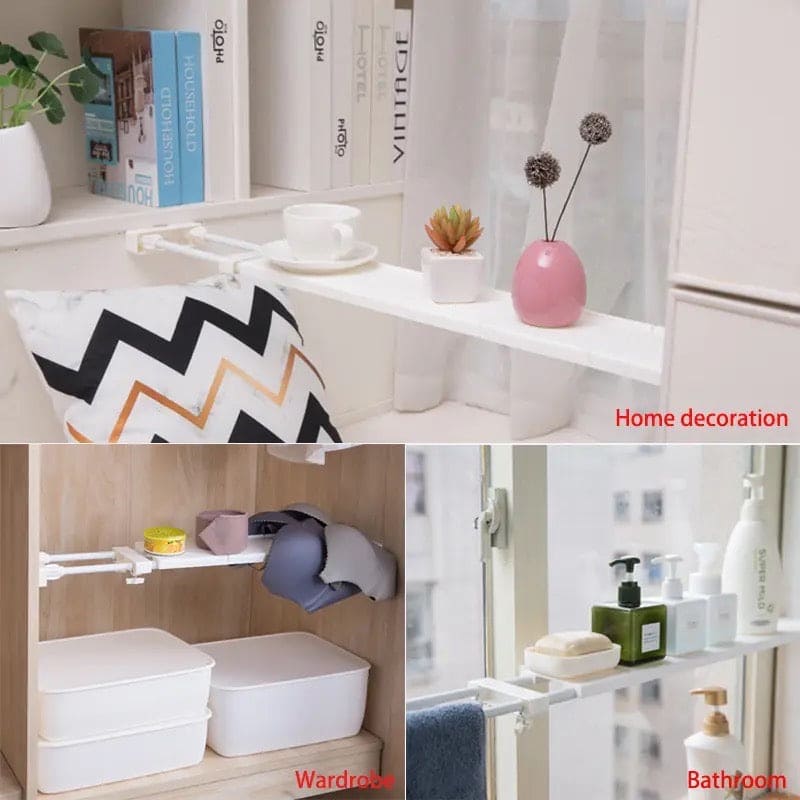 Telescopic Rod Rack, Adjustable Closet Storage Shelve, Wall Mounted Partition Separator Board, Window Sill Retractable Storage Rack, Multipurpose Shelves Cabinet Holder, Retractable Gap Storage Rack