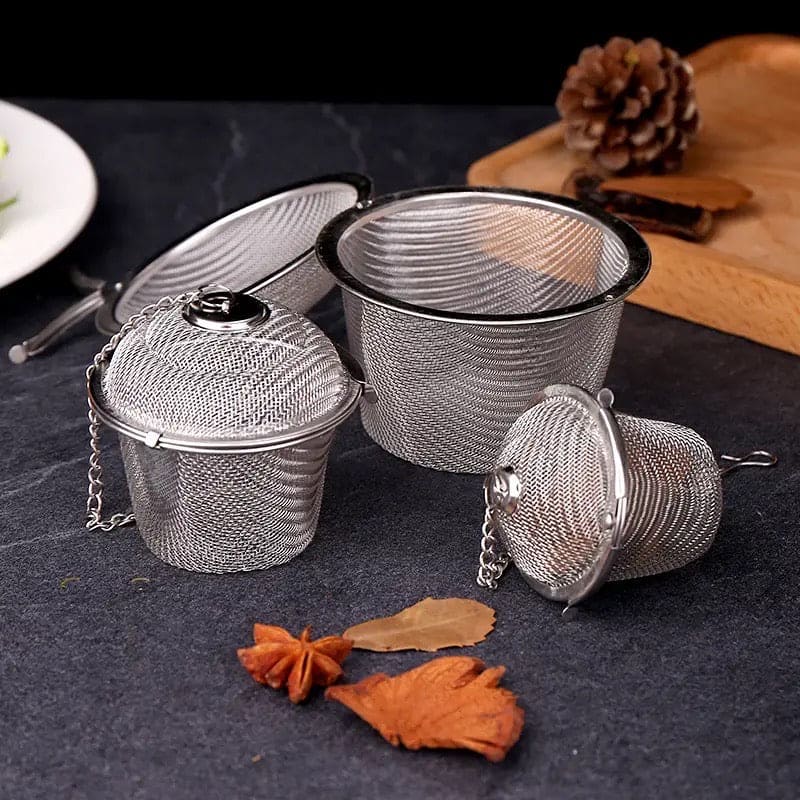 Easy Mesh Filter With Chain, Herbal Sieve Infuser, Reusable Stainless Steel Seasoning, Kitchen Filter Sachet with Chain, Herbal Ball Cooking Tools with Chain, Kitchen Filter Sachet with Chain, Multifunctional Fine Mesh Strainer, Ball Condiment Container