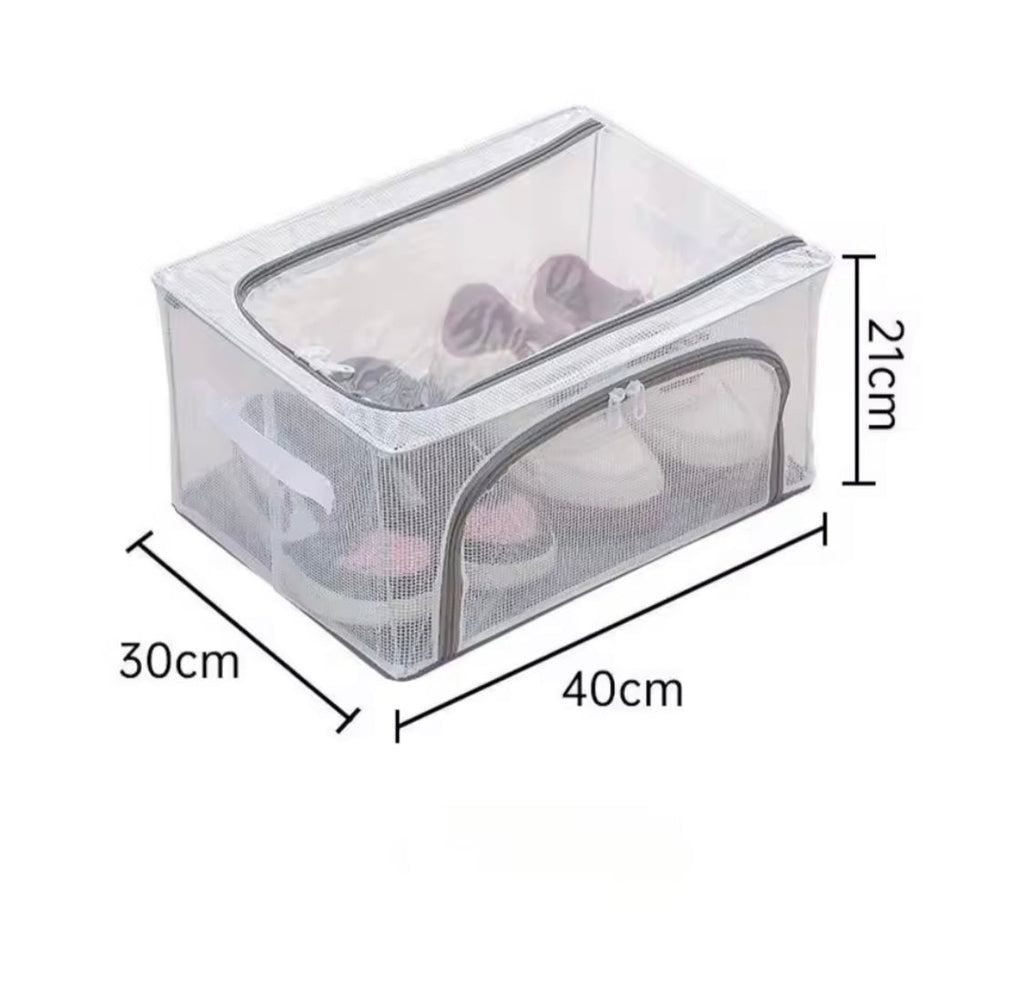 Double Sided Opening Zipper Shoe Storage Box, Foldable Under The Bed Shoe Basket, Dustproof Household Storage Box