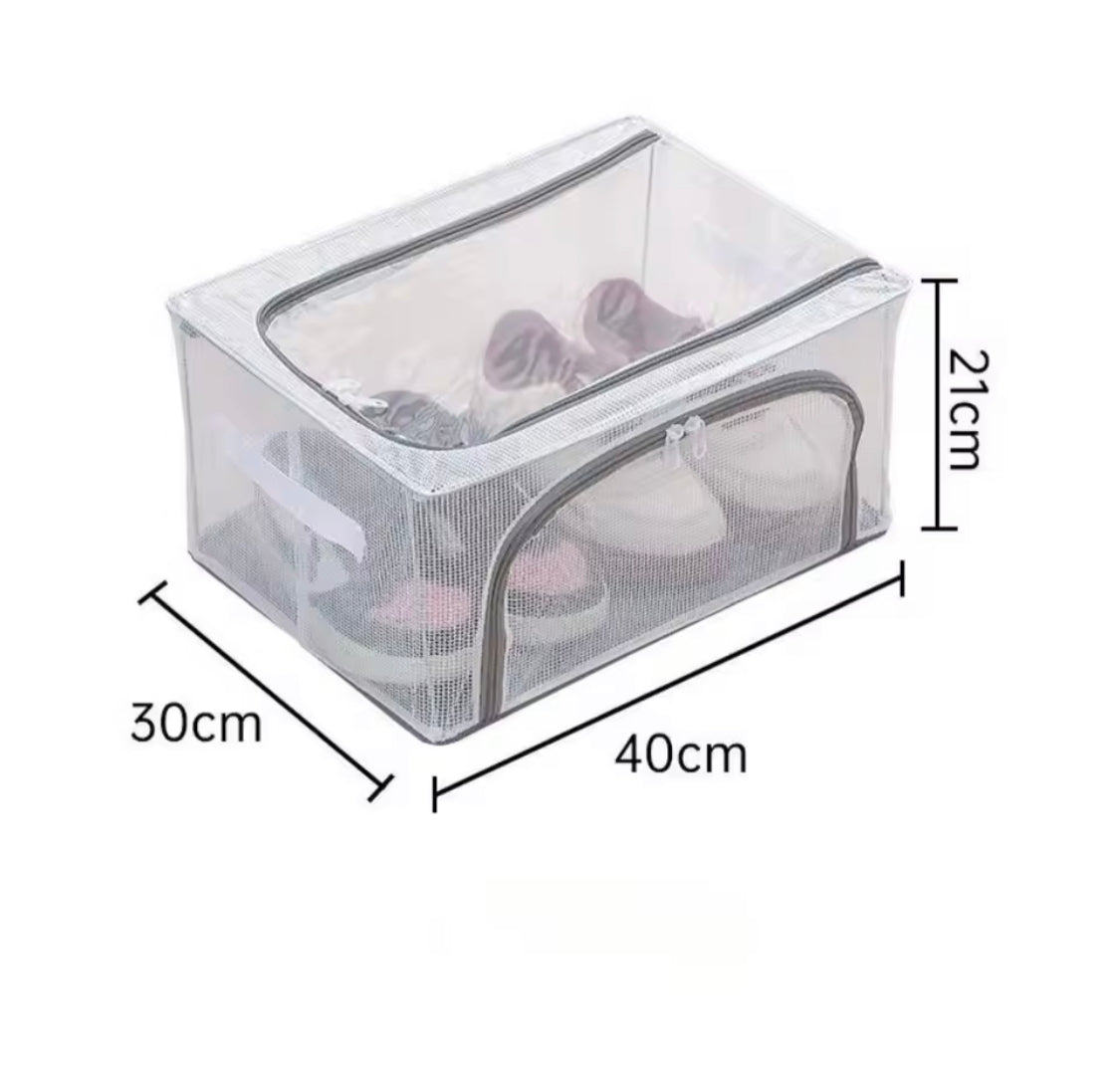 Double Sided Opening Zipper Shoe Storage Box, Foldable Under The Bed Shoe Basket, Dustproof Household Storage Box