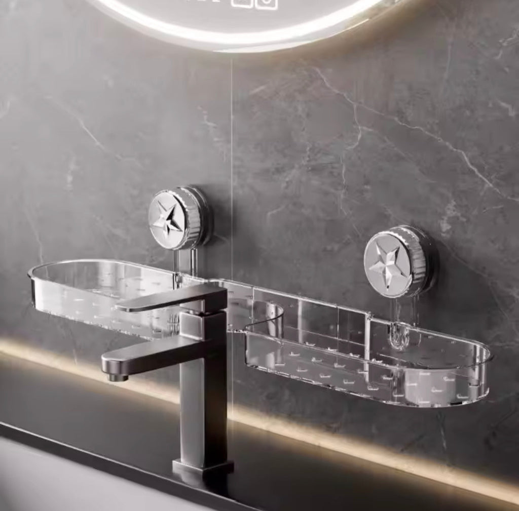 Bathroom Sink Faucet, Star Shaped Suction Cup Rack, Drainage Wall Hanging Storage Shelf, Single Layer Plastic Sticking Shelf