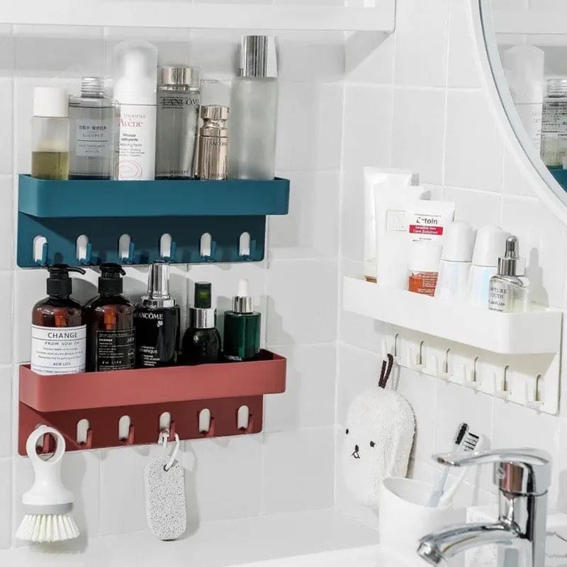 Shower Caddy Basket With Hooks, Wall Mounted Floating Shelf.