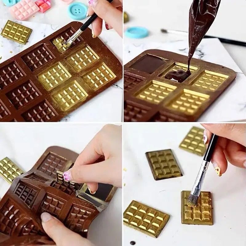 Silicone Chocolate Mini Bar Mold, 12 Even Chocolate Mold, Fondant Patisserie Candy Bar Mold, Non Stick Cake Decoration Mold, Mini Waffle Shape Mold, Flexible Clip-On Bar Trays Suitable for Chocolate, Kitchen Baking Accessories