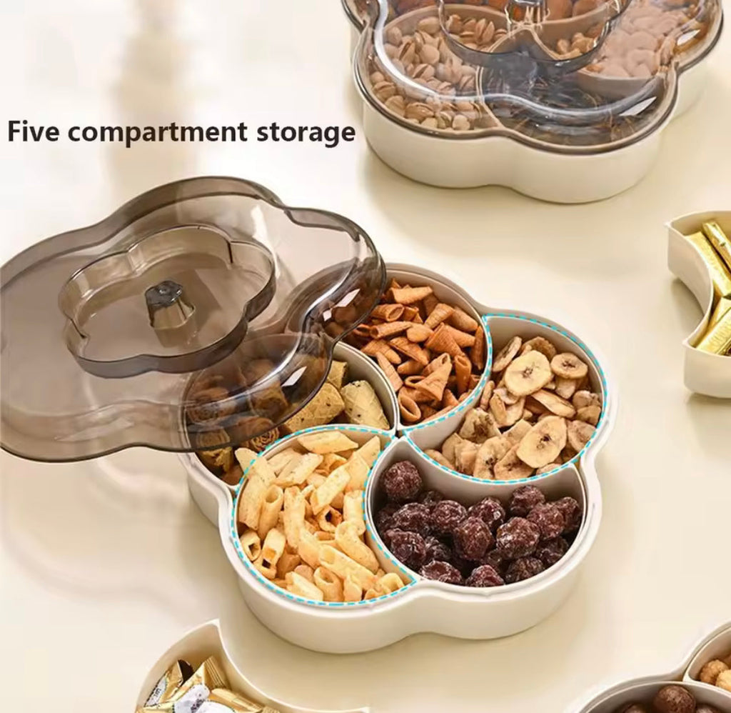 Five Compartments Divided Serving Tray With Lid, Dust Proof Dried Fruit Snack Storage Bowl, Large Capacity Modern Divided Serving Platter Box