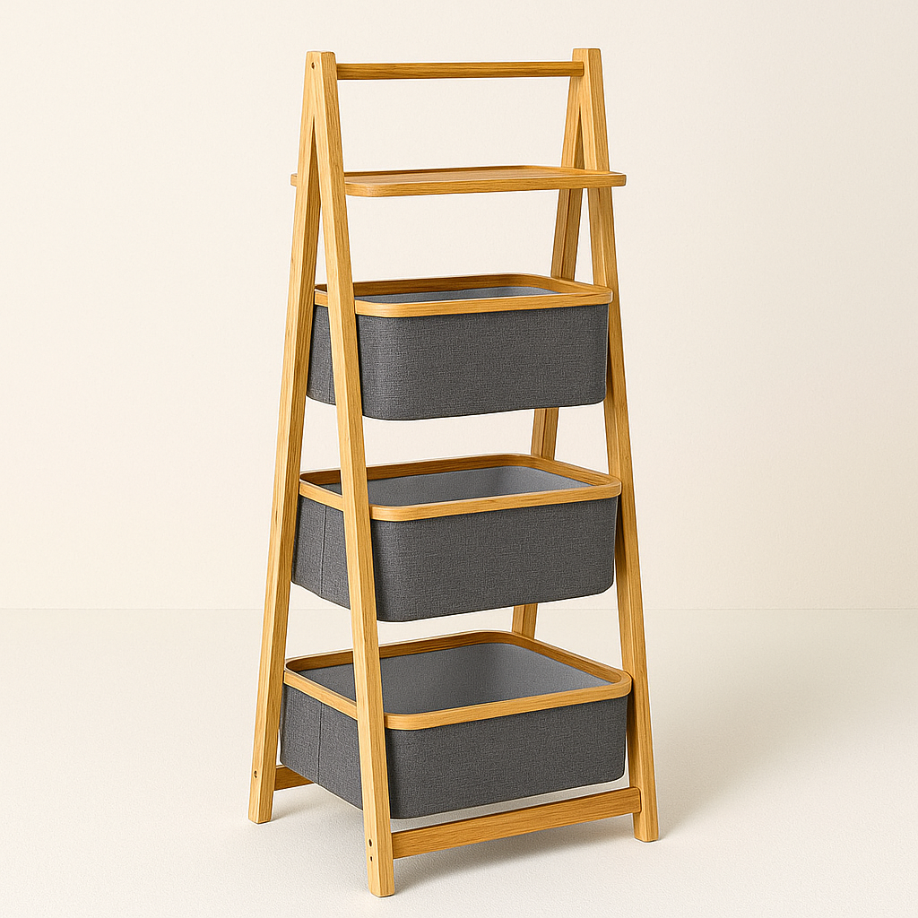 A-Frame 3 Tier Laundry Hamper With Shelf-Natural