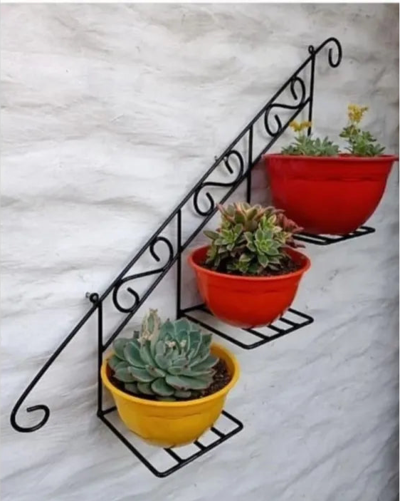 Wall Mounted Floral Display Rack, Flower Pot Storage Rack, 3 Step Wall Mount Iron Stand, Wall Basket Plants Stand