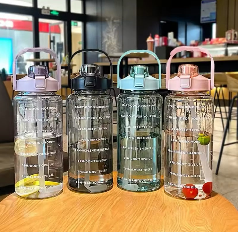2L Portable Travel Water Bottle With Straw, Transparent Refillable Leakproof Water Bottle, Flip Lid Drink Jug, Water Flask Drinking Bottle