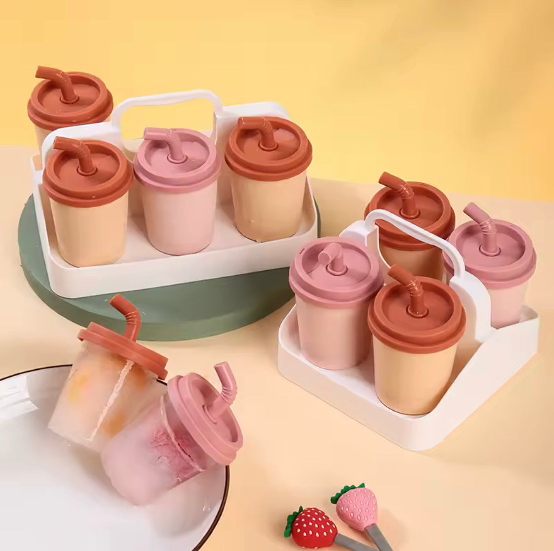 Milk Tea Cup Ice Mold, Creative Popsicle Ice Mold, Wovilon Creative Popsicle Mold, 6 Grid Plastic Popsicle Ice Mold