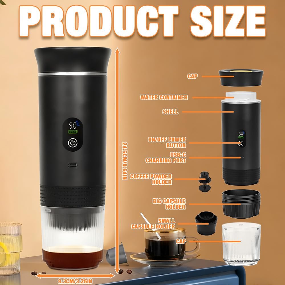 PORTABLE ESPRESSO MAKER – BARISTA COFFEE ANYWHERE! USB-C SELF-HEATING ESPRESSO MAKER