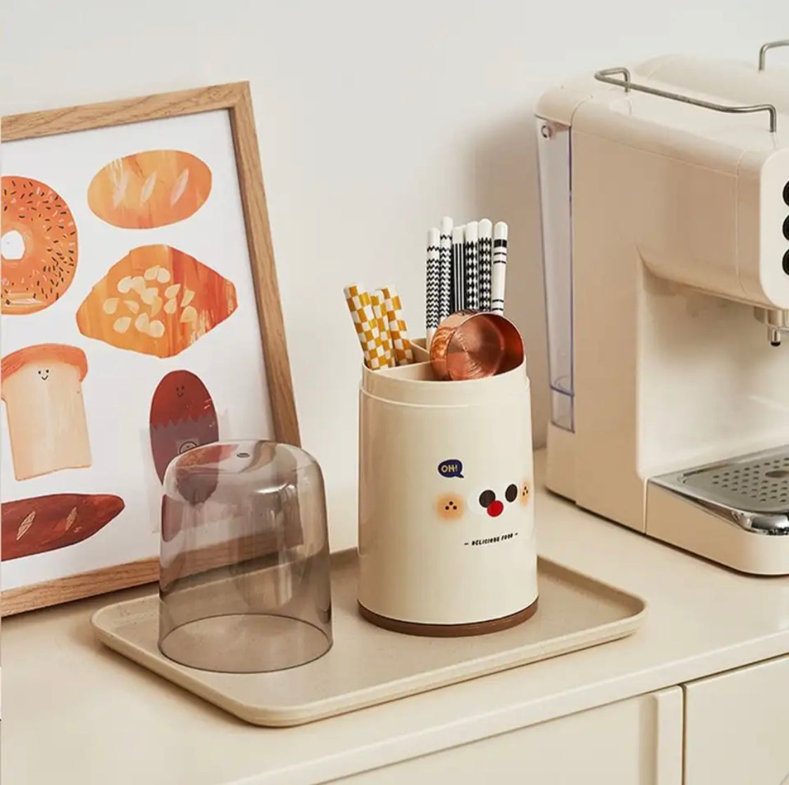 Plastic Round Cutlery Storage Organizer, Drainable Dustproof Cutlery Holder, Transparent Chopsticks Storage Box