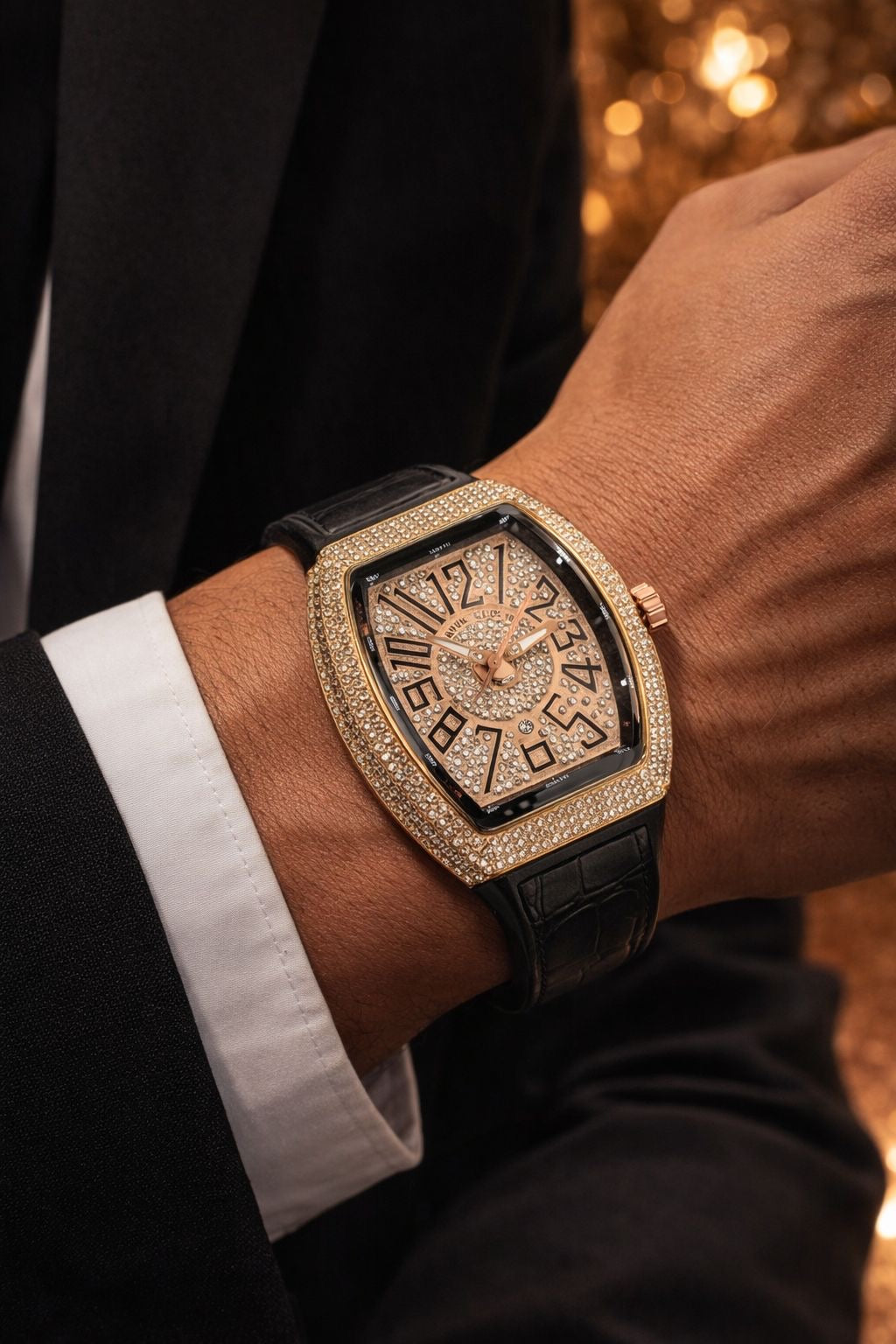 Frank Muller Stone Dial Luxury Automatic Watch – Black Leather Strap