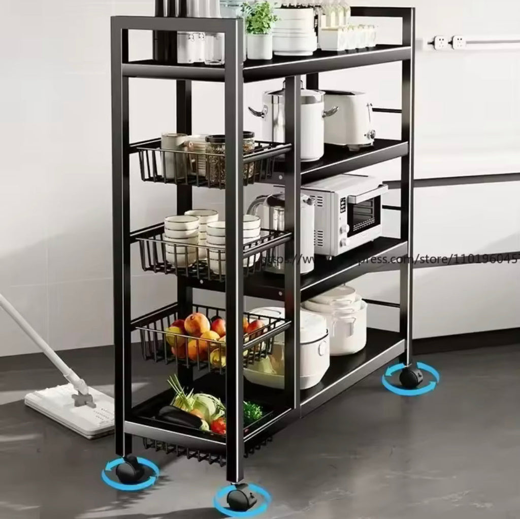 Multilayer Storage Rolling Cart, Moveable Kitchen Storage Rack With Baskets, Multifunctional Kitchen Organizer