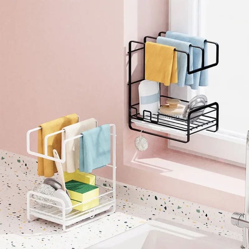 Iron Dishcloth Storage Rack, Creative Fabric Kitchen Rack, Wall Mounted Iron Shelf, Countertop Multifunctional Towel Rack, Wrought Iron Rag Basket, Sink Sponge Drain Rack