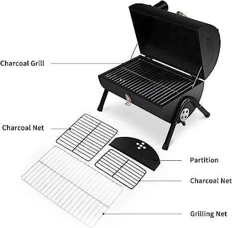 Round Folding BBQ Grill, Outdoor Tabletop Barbecue Grill, Multifunctional Portable Charcoal Grill, Compact Camping Grills for Outdoor Cooking, Smokey Charcoal Grill, Small Charcoal BBQ Grill Kitchen Cooking Tools, Counter Top Double Sided BBQ Oven