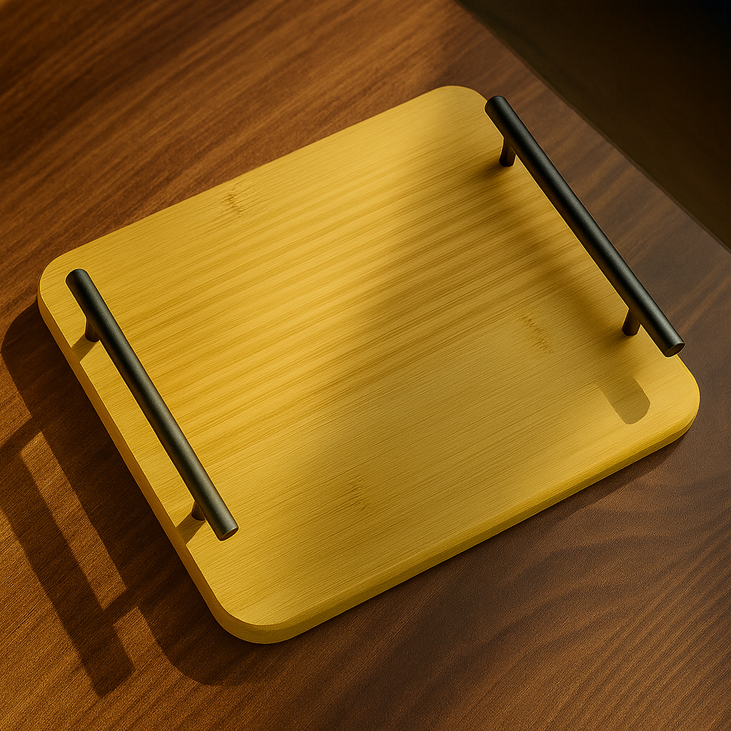 2-Piece Bamboo Serving Tray Set with Black Metal Handles