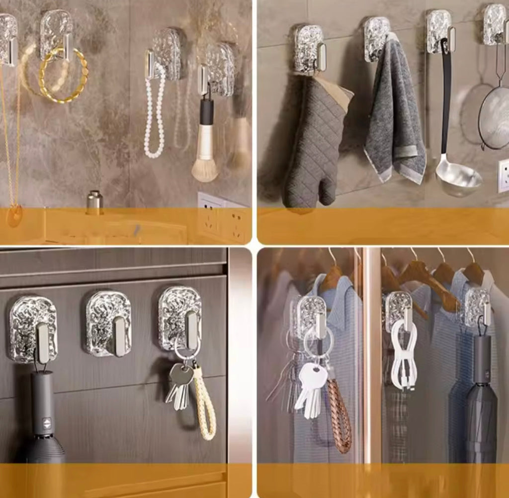 Set Of 6 Multifunctional Transparent Wall Hook, Wall Mounted Self Adhesive Storage Hook, Punch-Free Waterproof Coat Hanger Hook