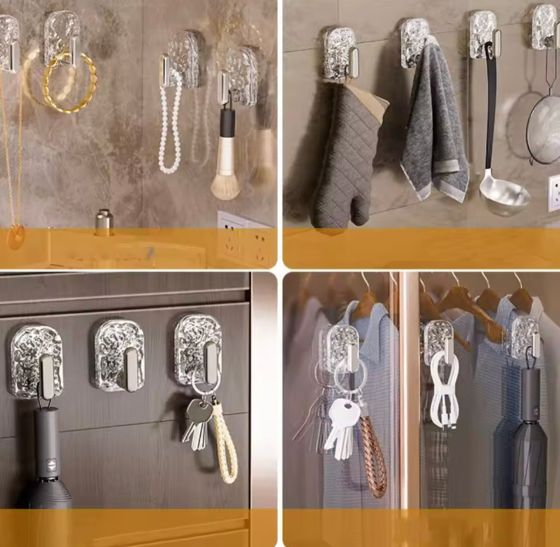 Set Of 6 Multifunctional Transparent Wall Hook, Wall Mounted Self Adhesive Storage Hook, Punch-Free Waterproof Coat Hanger Hook