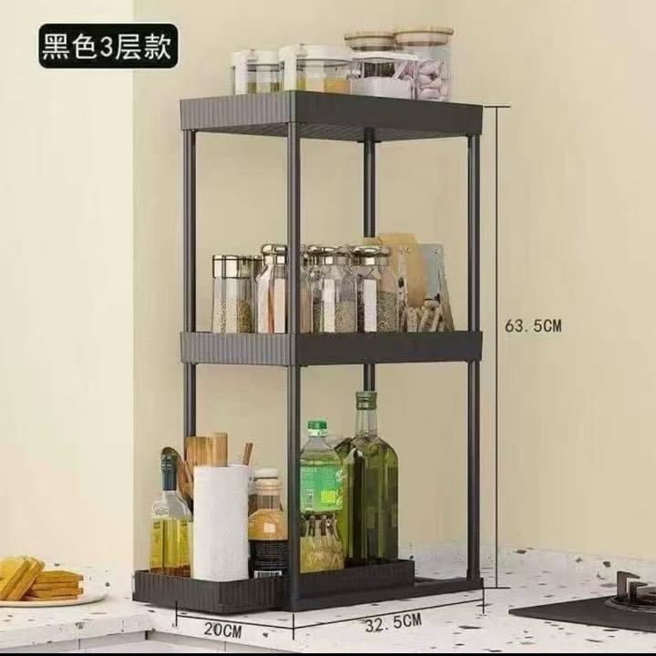 Countertop Kitchen Seasoning Shelf, 2 And 3 Layer Storage Rack, Under Sink Sliding Organizer