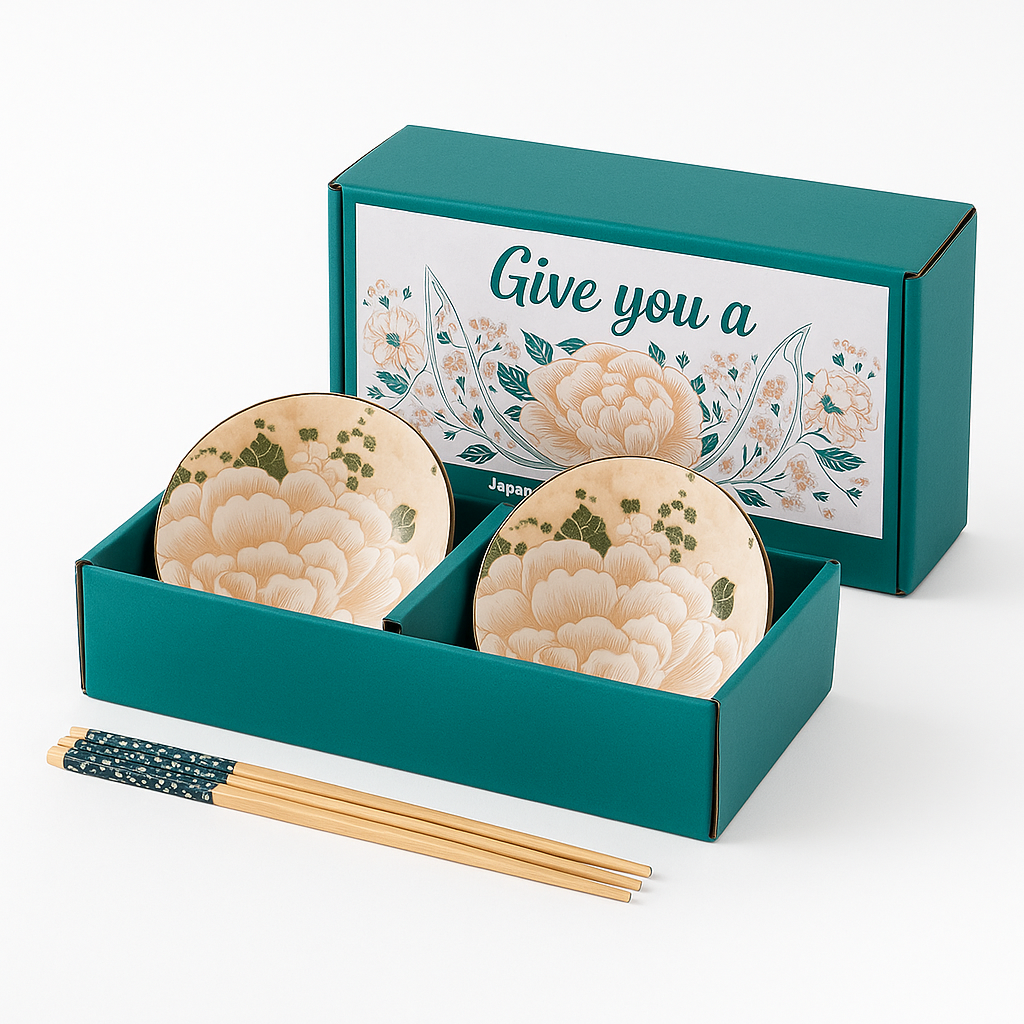 Japanese Floral Elegance Ceramic Bowls - Set of 2