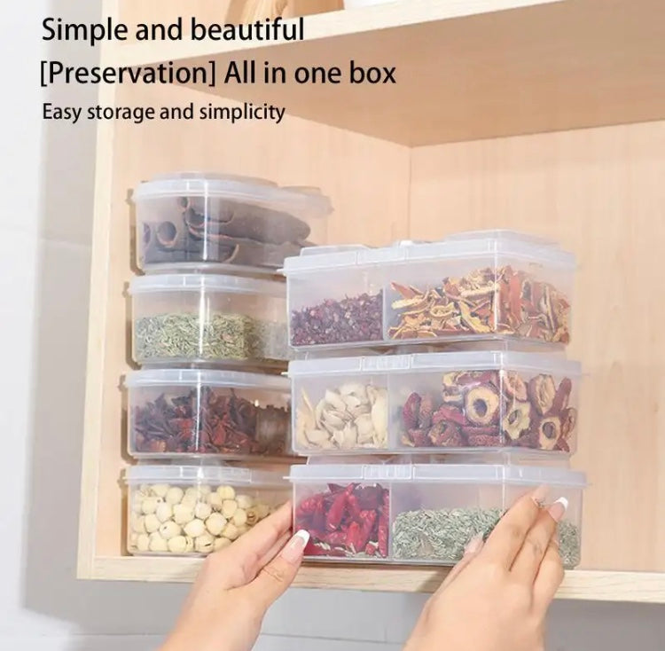 Double Sided Spice Storage Box With Lid, Transparent Household Spice jar, Spice Compartment Organizer Container