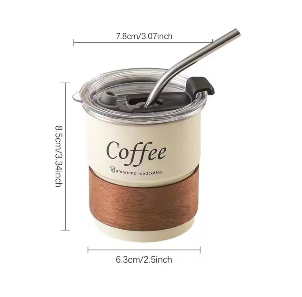 300ml Stainless Steel Insulated  Mug With Lid, Multifunction Coffee Cup With Straws, Portable Heat Resistant Coffee Cup For Outdoor Camping