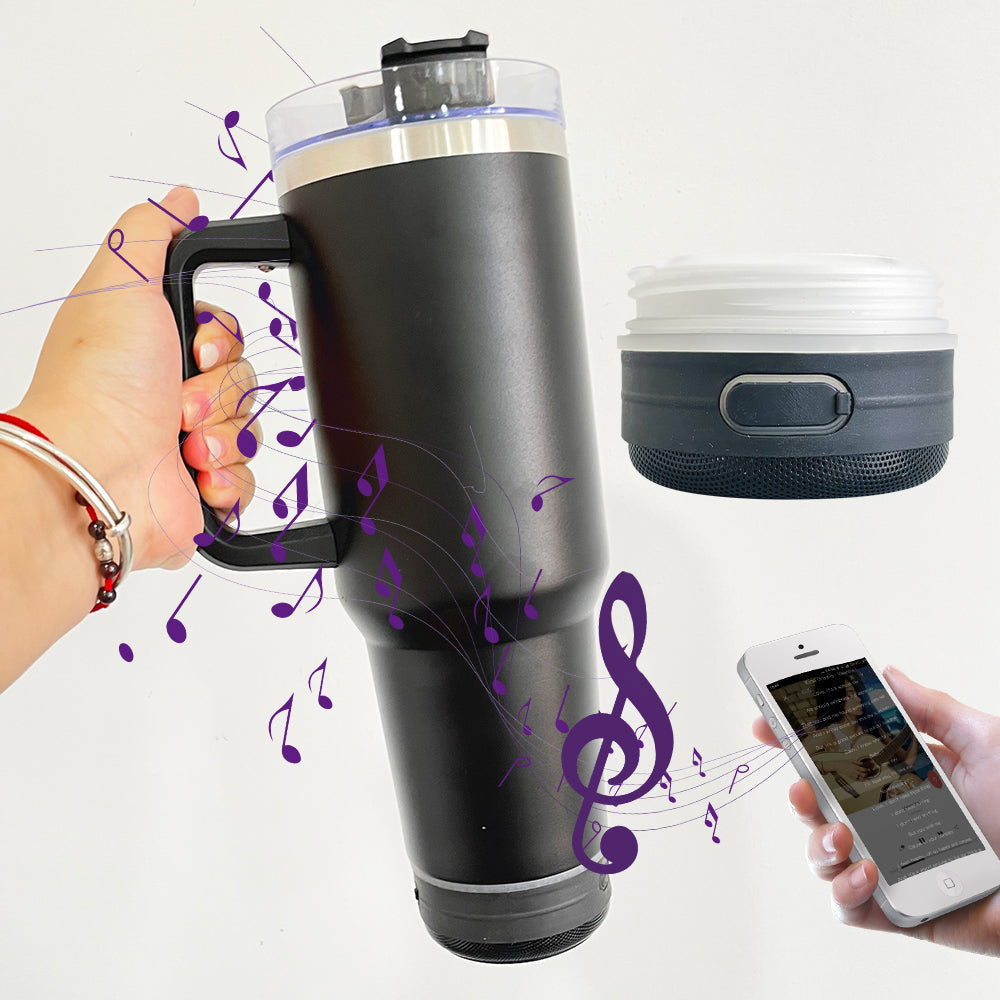 Double Vacuum Bluetooth Audio Car Tumbler, Tumbler With Handle Lid Straw, Stainless Steel Vacuum Insulated Car Mug, Thermal Iced Bottle