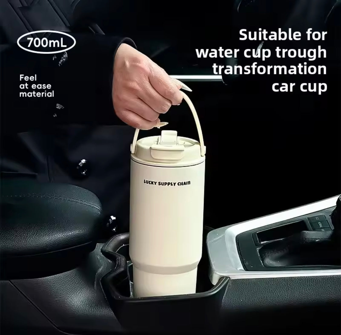 Fashion Large Capacity Insulated Cup, Car Handheld Water Thermos, Portable Stainless Steel Gym Water Bottle