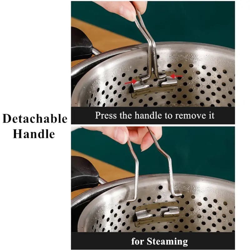 Stainless Steel Cooking Steamer With Handle, Kitchen Pot Pressure Cooker, Anti-scald Steamer Basket, Multifunctional Fruit Vegetable Washing Basket, Deep Fryer Pot Strainer