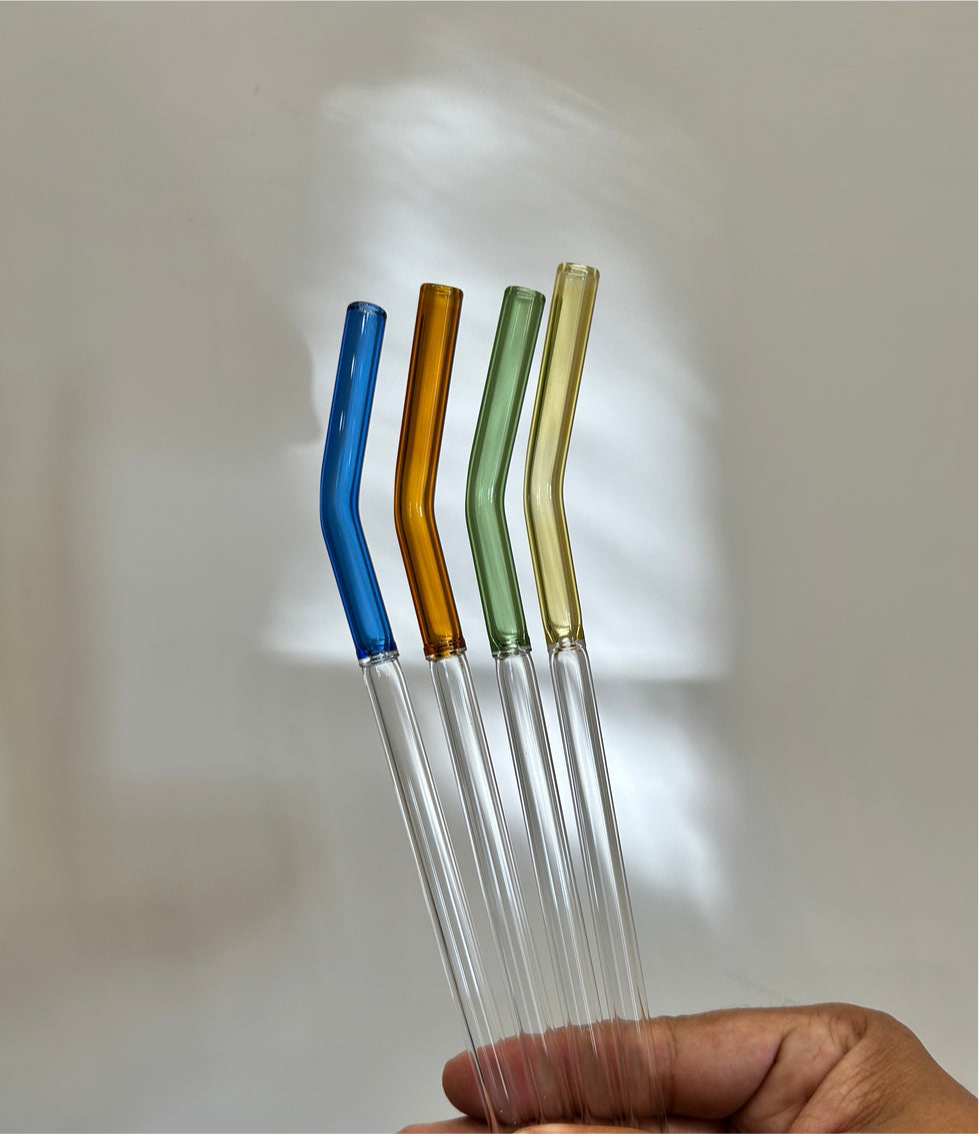 Set Of 4 Glass Straw With Brush,  Rainbow Glass Straw Set, Colourful Reusable Glass Straw, Glass Tube Cocktail Straw