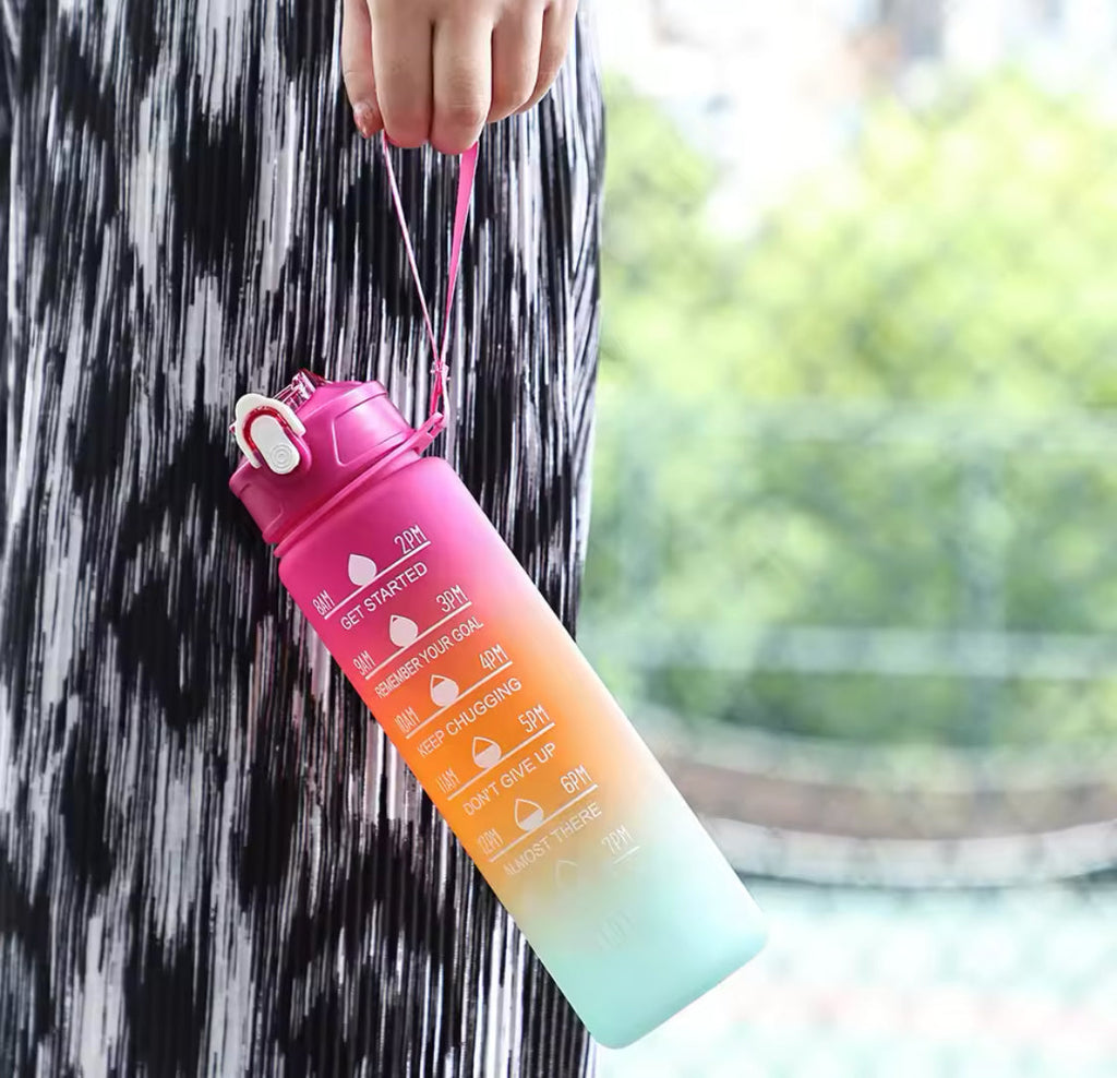 Gradient Colour Sports Water Bottle, Leakproof Travel Water Bottle, Time Marker Perfect for Outdoor Hiking Gym Water Bottle
