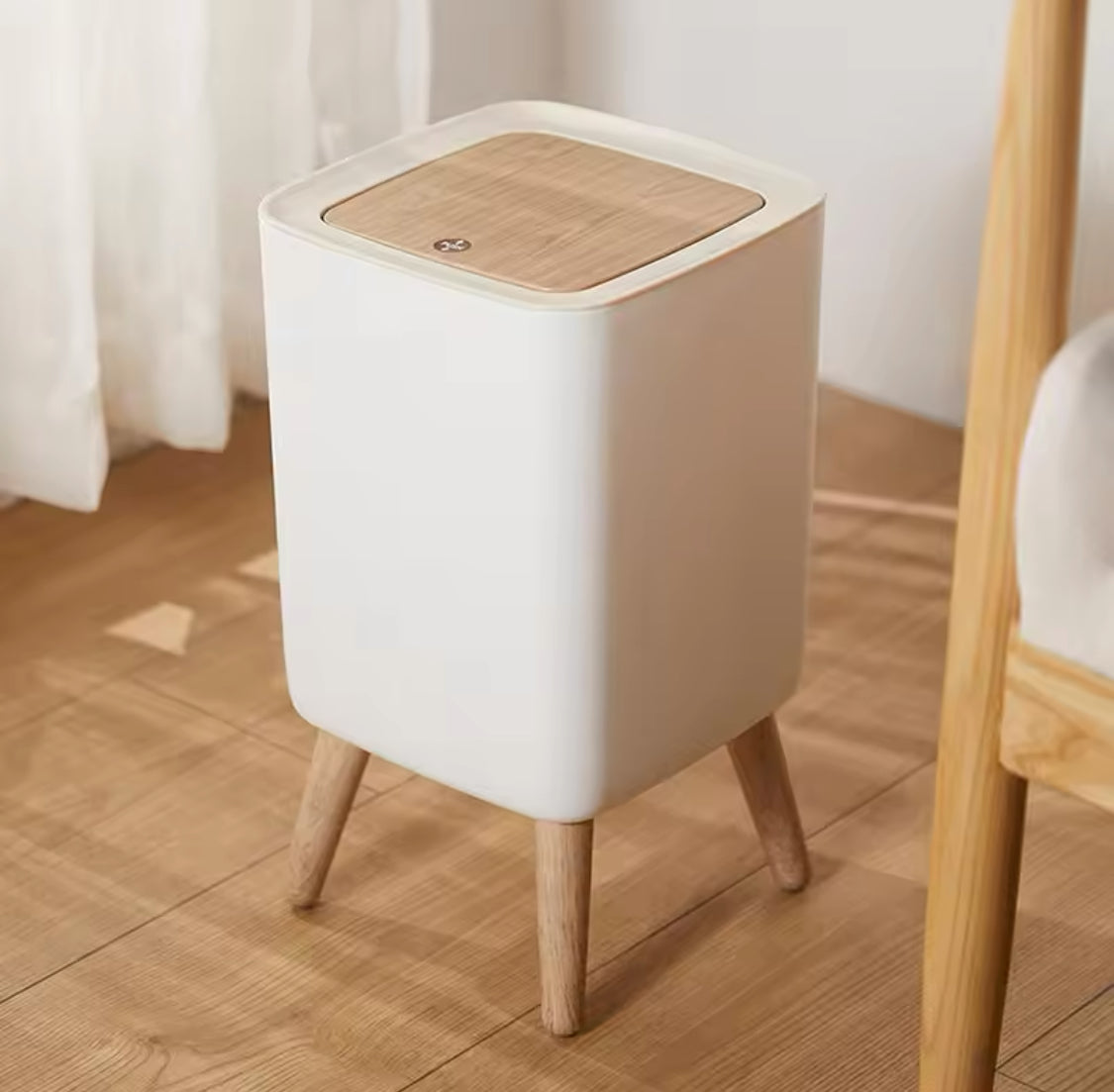 Wooden Pattern Trash Can, Creative Kitchen Dust Bin With Press Cover, Living Room Toilet Garbage Container, Foot Imitation Wood Rubbish Can, Bathroom Kitchen Garbage Bucket