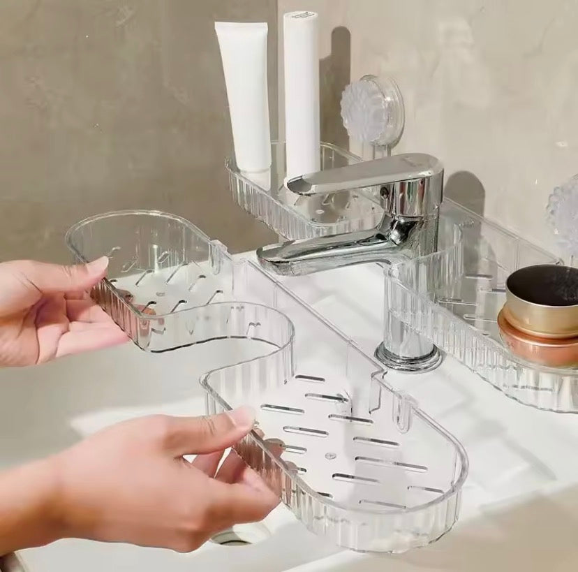 Bathroom Sink Faucet, Star Shaped Suction Cup Rack, Drainage Wall Hanging Storage Shelf, Single Layer Plastic Sticking Shelf