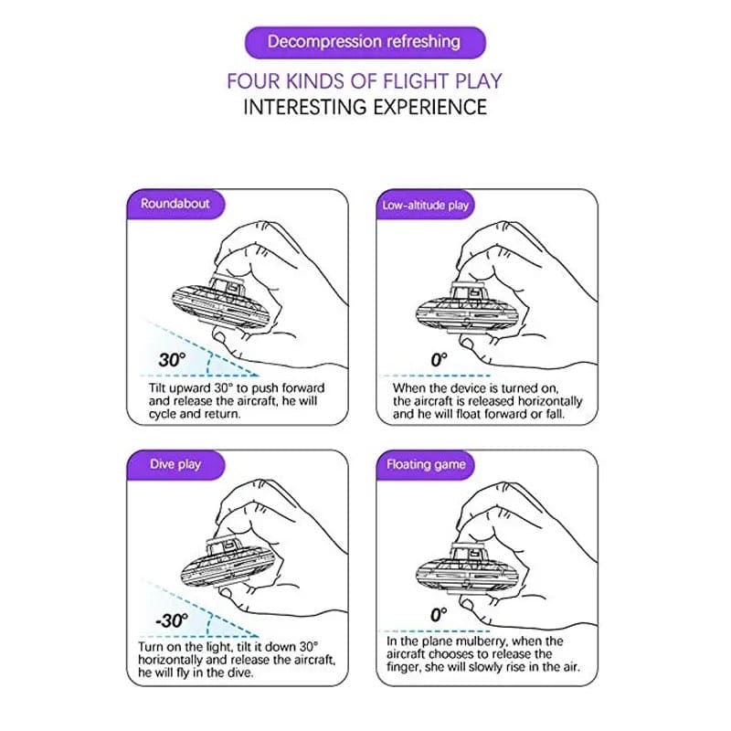 Fly Spinning Top, Flying Orbit Ball, Mini Flying UFO Toys with Spinning LED Lights, Hover Boomerang UFO Flying Hand Toy, LED 360° Mini Drone, Hand Operated Flying Spinner, Fingertip Gyro Decompression Flying Toy for Kids Adults