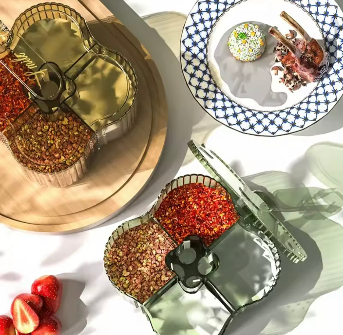 Four Compartment Seasoning Spice Box, Transparent Flip Cover Spice Box, Kitchen Spice Pot