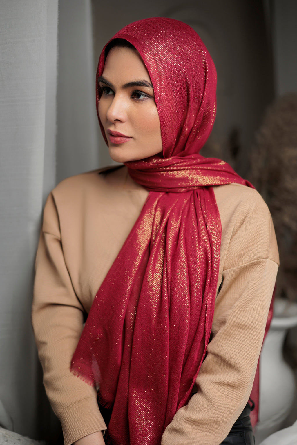 Woven Zari Lawn - Red