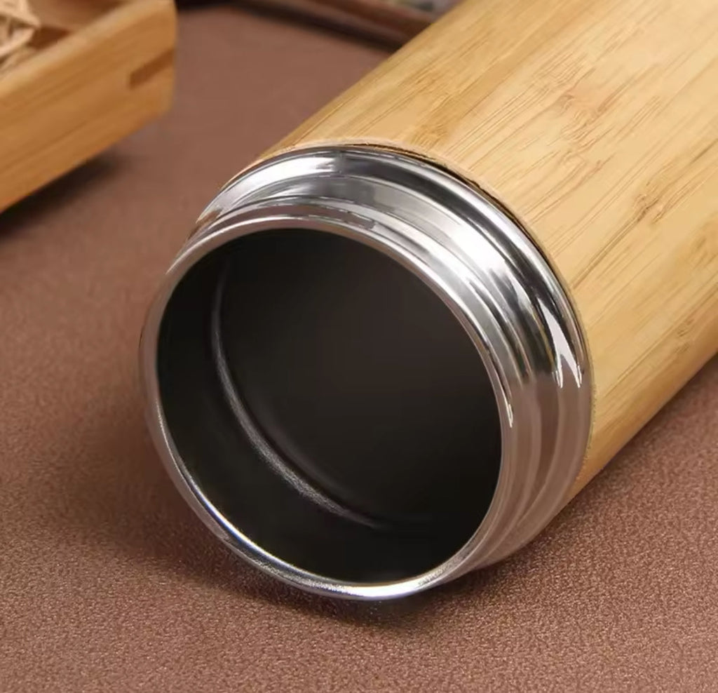 600ml Bamboo Shell Water Bottle, Outdoor Sports Water Bottle, Double Layer Travel Mug