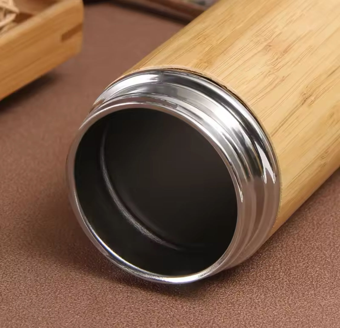 600ml Bamboo Shell Water Bottle, Outdoor Sports Water Bottle, Double Layer Travel Mug