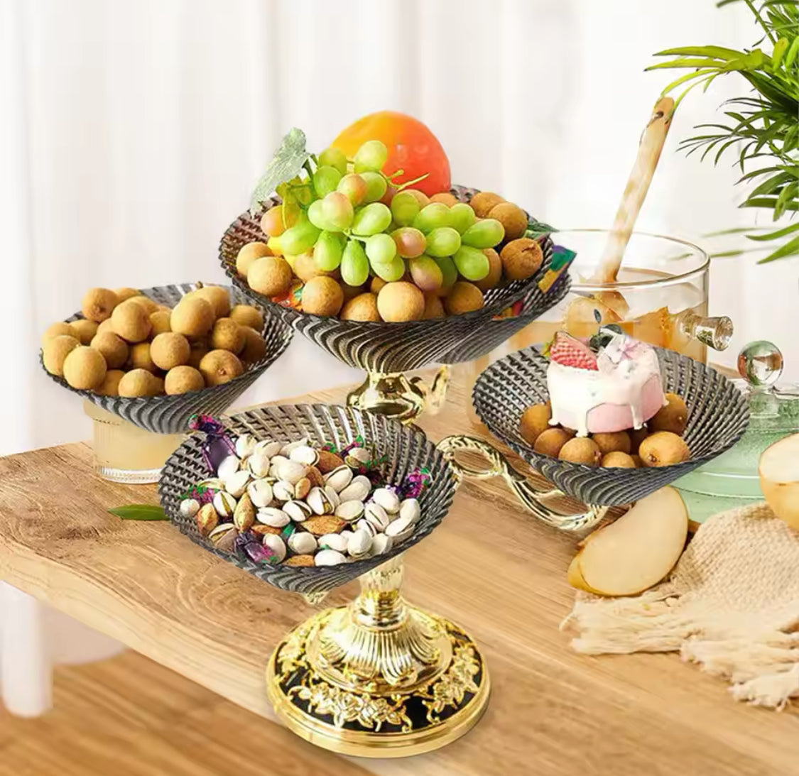Vintage Style Luxury Rotating Fruit Tray, Rotating Snack Serving Tray, Snack Dried Fruit Plate, Fruit Tray Serving Tray With Stand