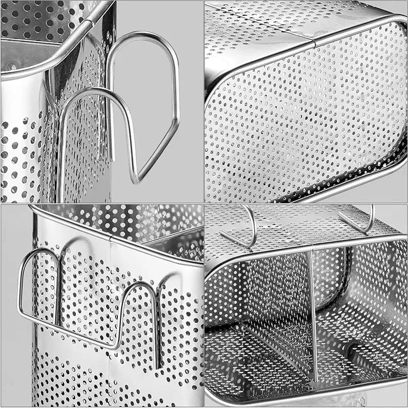 Stainless Steel Utensil Holder, Kitchen Wall Hanging Steel Cutlery Holder Organizer Rack, Multifunctional Chopstick Basket, Silverware Caddy Cutlery Rack, Drying Rack Basket Holder with Hooks