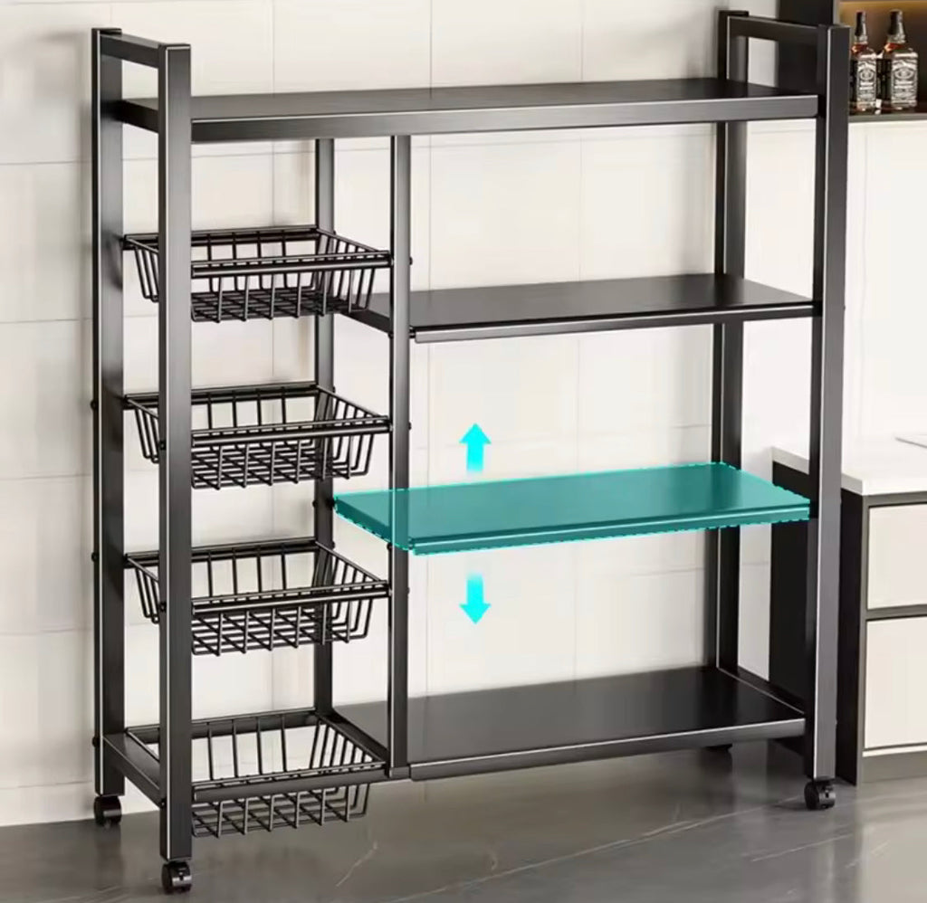Multilayer Storage Rolling Cart, Moveable Kitchen Storage Rack With Baskets, Multifunctional Kitchen Organizer