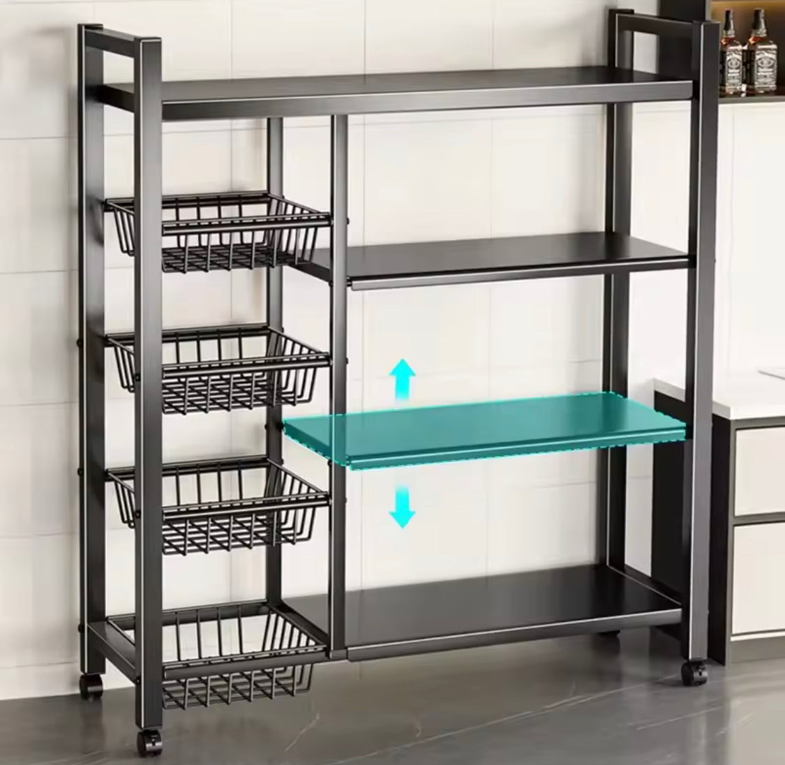 Multilayer Storage Rolling Cart, Moveable Kitchen Storage Rack With Baskets, Multifunctional Kitchen Organizer