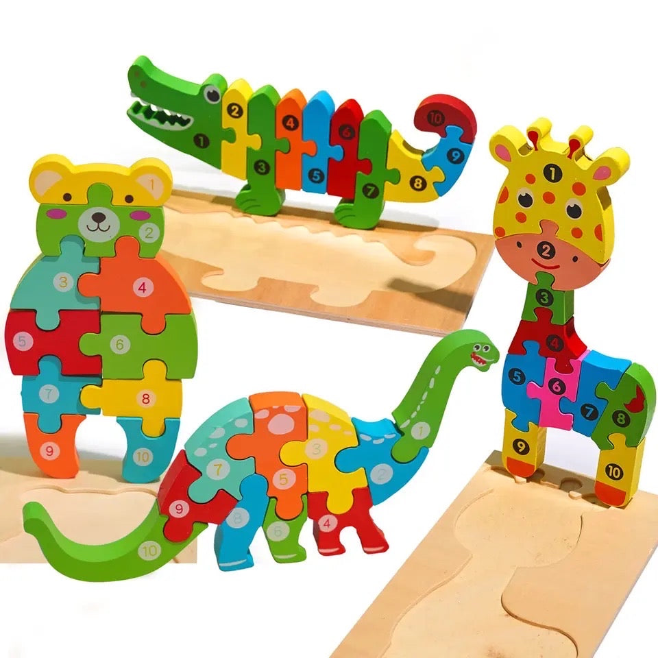 Jigsaw 3D Puzzle Set, Animal Cartoon 3D Puzzle Toys, Blocks Matching Toys, Hand Grip Plate Toddler Toys, Montessori Wooden Puzzles For Children, Kids Educational Learning Jigsaw Puzzle